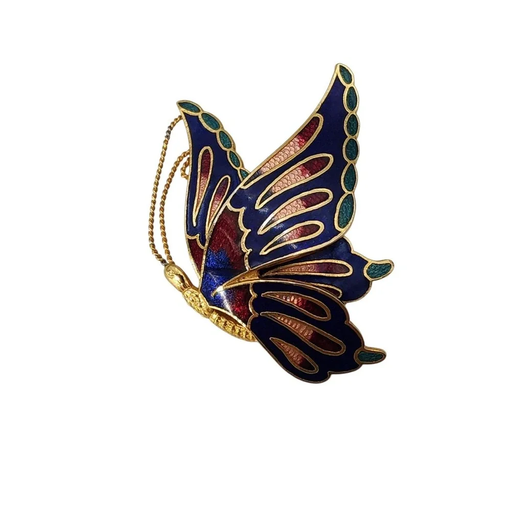 Vintage cloisonne‎ style enamel BUTTERFLY brooch pin
